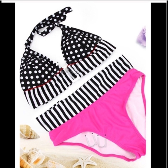NWT Polka Dot & Stripes 2 Piece Swimsuit M - Picture 3 of 5